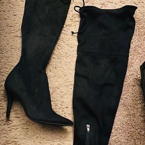 Aldo Black Faux Suede Thigh High Boots